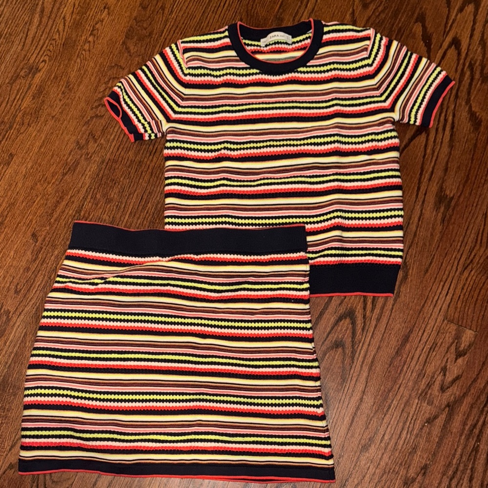 Zara Multicolor Striped Knit Top and Skirt Set